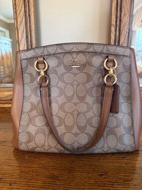 Coach Brown Signature Canvas Tote with Leather Trim